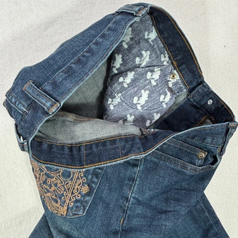 Disney Parks Women Dark Wash Mickey Mouse Embroidered Bootcut Jeans Blue Size 6